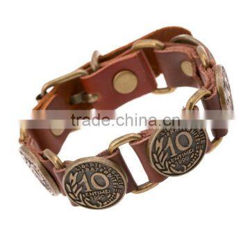 fashion high quality new genuine leather coin bracelet wholesale