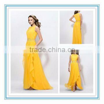 2015 Fashionable Chiffon Beaded Bateau Formal Evening Dress A-Line Pleat Long Evening Party Wear Gown(DVED-1112)