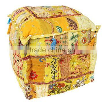 RTHPF-16 Ethnic Home Furnishing Soft khambadia Square Patchwork embroidered ottomans Poufs Supplier Manufacturer Cotton Filling