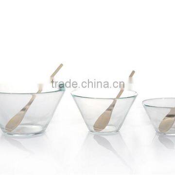 Clear Glass Salad Bowl With Wood Spoon