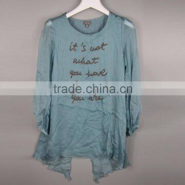 long sleeve printed rhinestone girls tops Modern beautiful Girls Tops