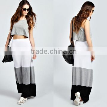 High Fashion Colour Block Woman Jersey Maxi Skirt Long Maxi Skirt