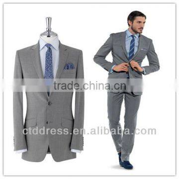 2014 Top Quality Free shipping two piece Regular Fit 2 Button 100% wool Light Grey men suits