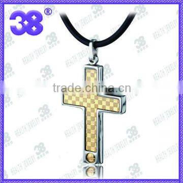 wholesale china 316L steel Gold foil the cross of Jesus Christ magnetic pendant silicone necklace zircon charms pendant