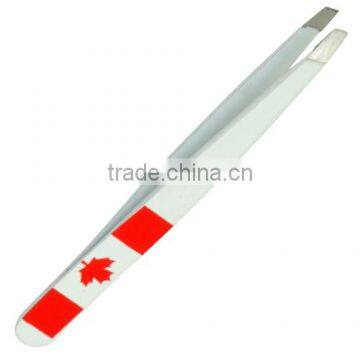 Eyebrow Tweezers Straight Powder Coated Canadian Flag Print Tweezers