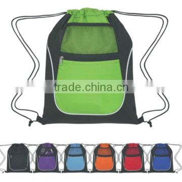 Logo Drawstring Sports Pack With Dual Pockets -13"w x 16.5"h