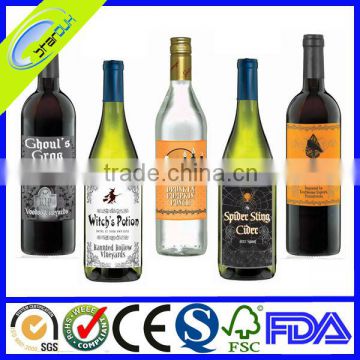 Water proof wine bottles Bopp labels