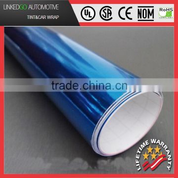 best price 1.52*30m blue chrome vinyl adhesive car wrap with air bubble channel