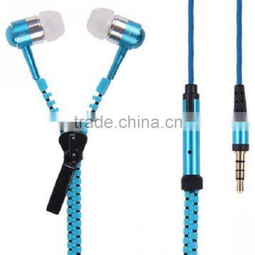 wired sport Zipper earphone with mic