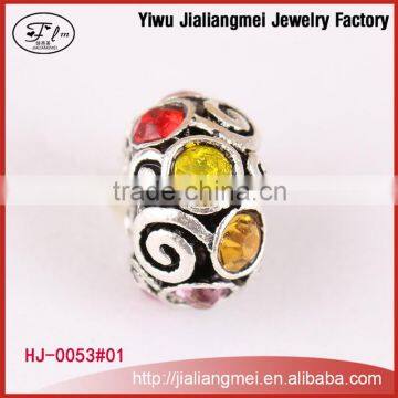 Silver Antique Metal Colorful Rhinestone Beads Fit For Bracelets Jewelry Charms