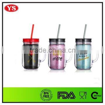 20oz bpa free double wall plastic mason jar wholesale mugs with handle