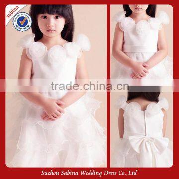 Fl16 White Layered Organza A Line Knee Length Flower Girl Dress