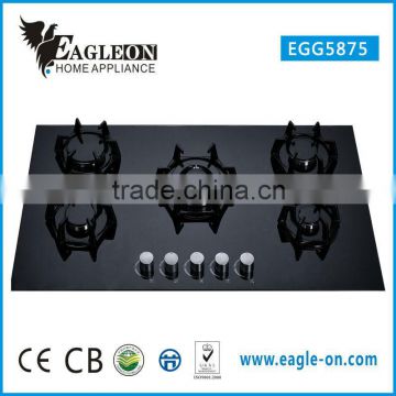 EGG5875 87cm temper glass built-in gas stove/ gas hobs / gas cooktop/ 5 Sabaf burners