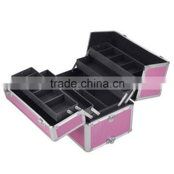 Pink 3 in 1 Pro Aluminum Rolling Makeup Case Salon Cosmetic Organizer Trolley photo-3