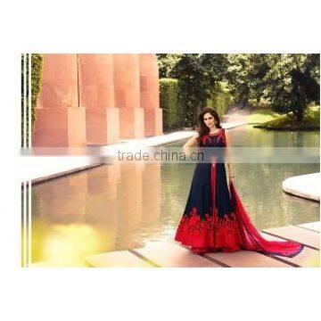 Dazzling Navy Blue Art Silk Lehenga Style Suit/shop online Anarkali Suit