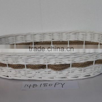 White Oval Wicker Tray With Hemp Rope