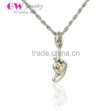 Baby Foot Wholesale Engravable Charms European Charm Bracelet Necklace 100% Real 925 Sterling Silver S201 18Kgold