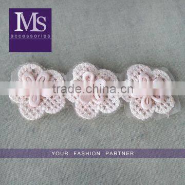 Beautiful 3 cm handmade 3D pink pearl flowers crochet lace trims