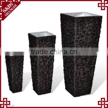 S&D outdoor fiberglass water hyacinth hand woven black tall square planter decorative garden stone flower pot