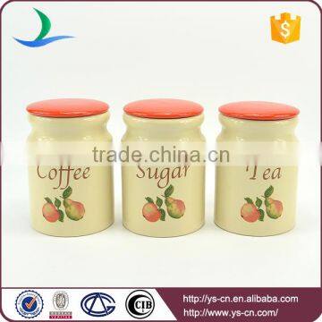 Fruit Decal Ceramic Storage Jars With Red Lid