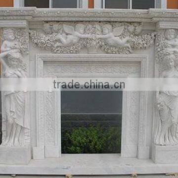 Italian Yellow Marble Fireplace With Floral Design photo-3