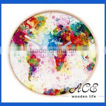 Personalized Wooden Printing Wall Clock for Home Decoration World Map Clock