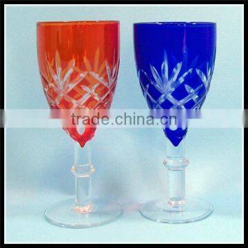 2017 China traditional made overlay etched pink wine glass