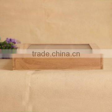 Exquisite Transparent Cover Wooden Cosmetics Storage Box, Square Wood Lattice Packaging Box photo-3