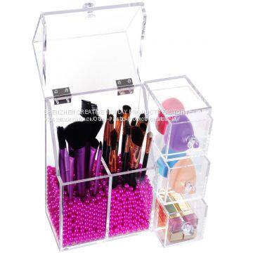 Acrylic Brush Holder Lipstick Puff Drawer Dustproof Box photo-4