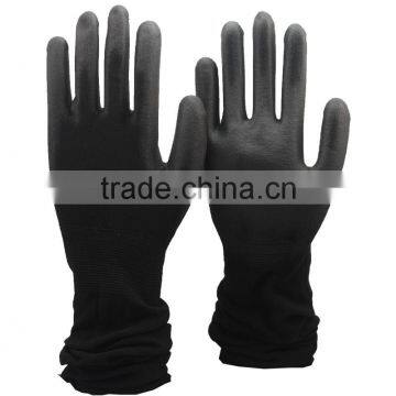 NMSAFETY light black nylon coated black PU gloves with extra long cuff