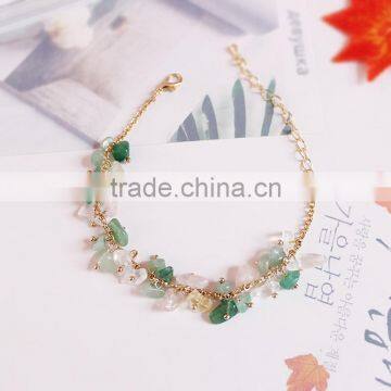 Raw Stone Charms Gold Chain Bracelet Crushed Stone Bracelet