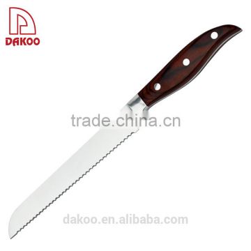 High Quatity Red Color 8" Bread Knife With Pakka Wood Handle