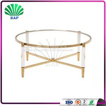 Luxury Acrylic Coffee Table Clear Plexiglass Round Tea Table With Metal Legs photo-2