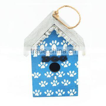 Every Day Crafts Wood Metal Blue Dog Print Cage Bird House