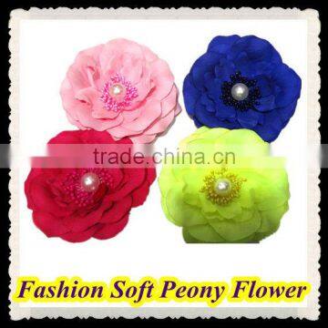 Fashion Big artificial Soft Peony hair flower with pearl