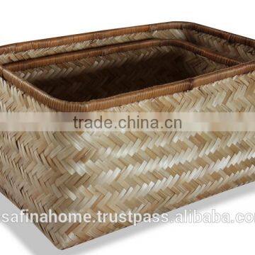 Set of 3 bamboo storage baskets with rattan border