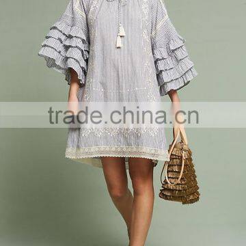 2017 Wome Clothing Dress Boho Ruffled Sleeves Embroidered Shift Names Of Girls Dress HSd5163 photo-4