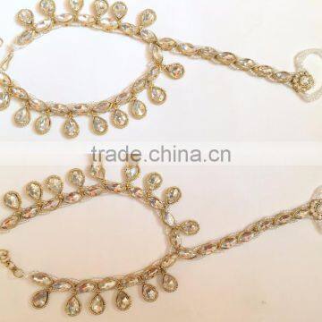 GOLD Crystal Toe Ring ANKLET PAYAL Foot Bracelet Barefoot Sandal photo-3