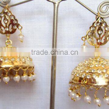 JADAU GOLD PLATED Dangler JHUMKA TEMPLE EARRINGS photo-2
