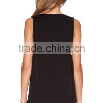 Contrast Elasticized Trim Cut-out Sides Silk Tank Tops photo-3