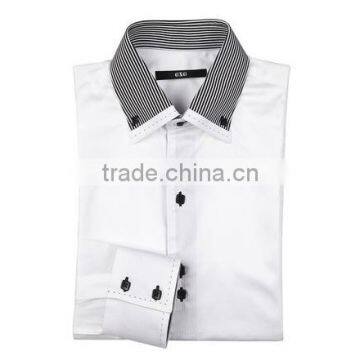 New Men's Contrast Collar Double Collar Button-down Long Sleeve Satin White Dress Shirt With Stitching photo-2
