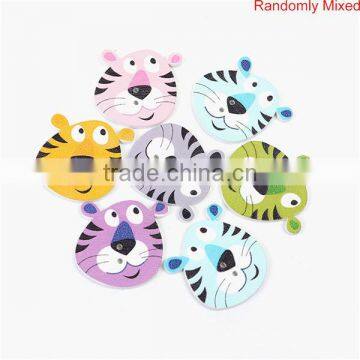 Wood Sewing Buttons Scrapbooking 2 Holes Tiger Animal At Random photo-3