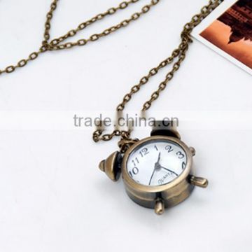 Vintage Cartoon Alarm Clock Pocket Watch Sweater Pendant Necklace