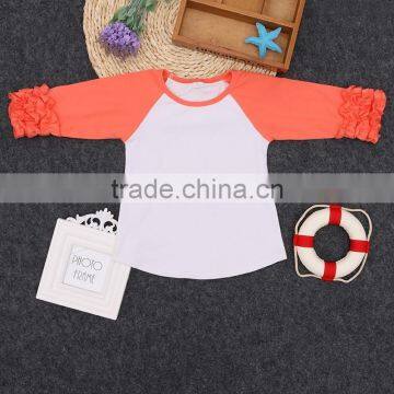 Ruffle sleeve raglan cotton orange girls halloween ruffle raglan shirts