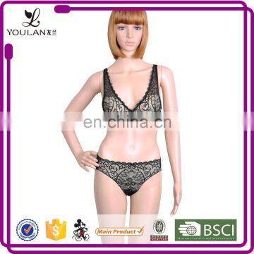 Top Quality Graceful Mature Lady Transparent Sexy Fancy Lace Bra Transparent Panty Set