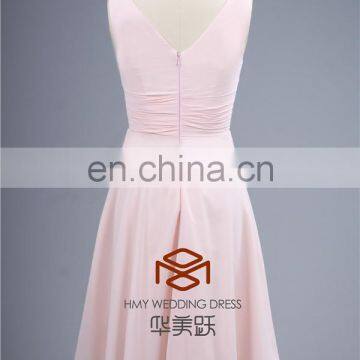 Lovely SHMY-B008 V-Neck and V-Back Knee Length Pink Chiffon Bridesmaid Dress photo-4