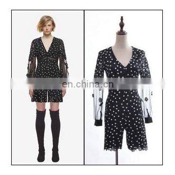 top sale amazing Spotted dress with long lace sleeve with transparent effect