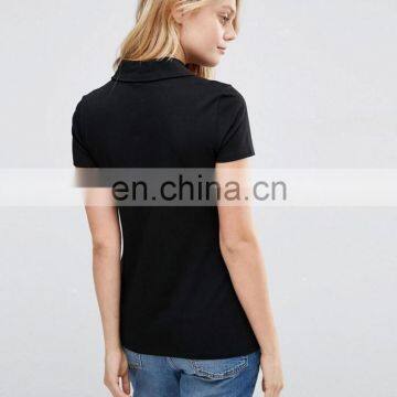 Women Black Clothes Tops Cotton/elastane Polo Tee Shirts Plain Cheap Wholesale photo-2