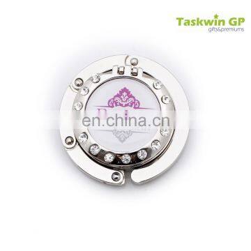 China Wholesale Customized Foldable Metal Handbag Hook , Rhinestone Design Metal Hook for Bag photo-3