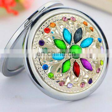 Round Metal Jeweled Pocket Cosmetic Mirror